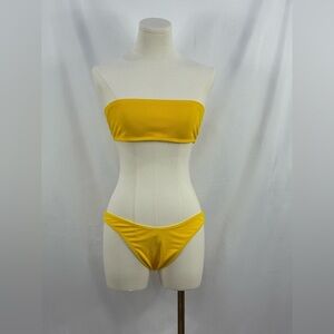 Women's Tie Knot Front Sunflower Yellow Bandeau Bikini Size Small
